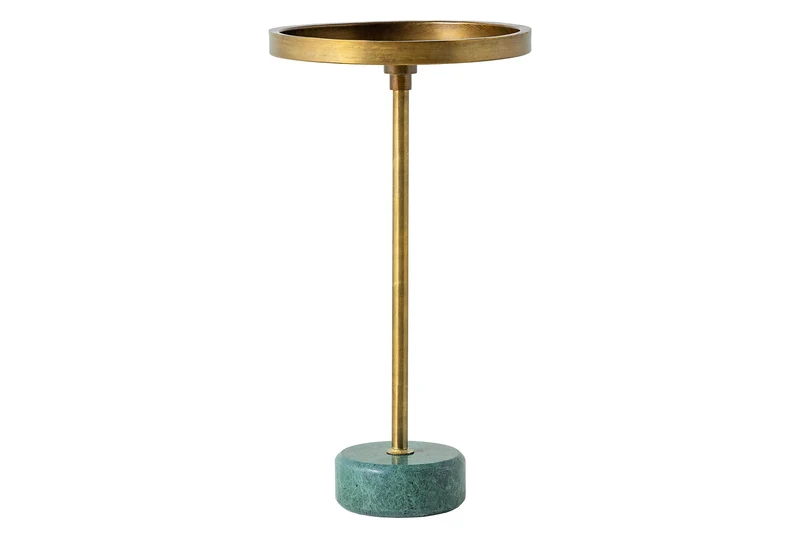 Table d'appoint ronde TRAYFUL 60cm laiton antique fer base marbre vert fait main
