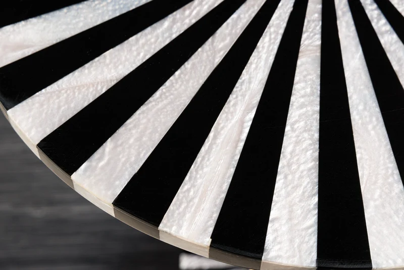 Table d'appoint en marqueterie d'os HARMONY NATURE 55 cm noir blanc incrustation artisanale