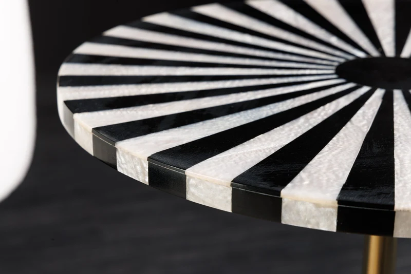 Table d'appoint en marqueterie d'os HARMONY NATURE 55 cm noir blanc incrustation artisanale