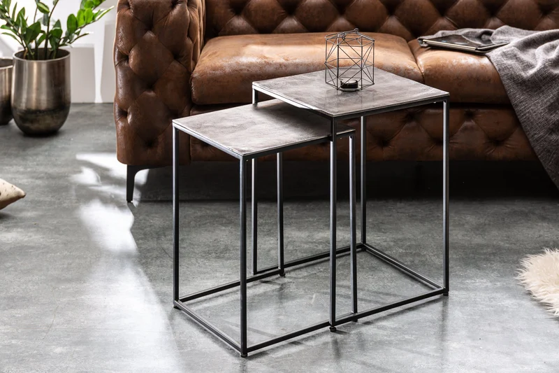 Ensemble de 2 tables d'appoint faites à la main ELEMENTS 40 cm table basse argent noir