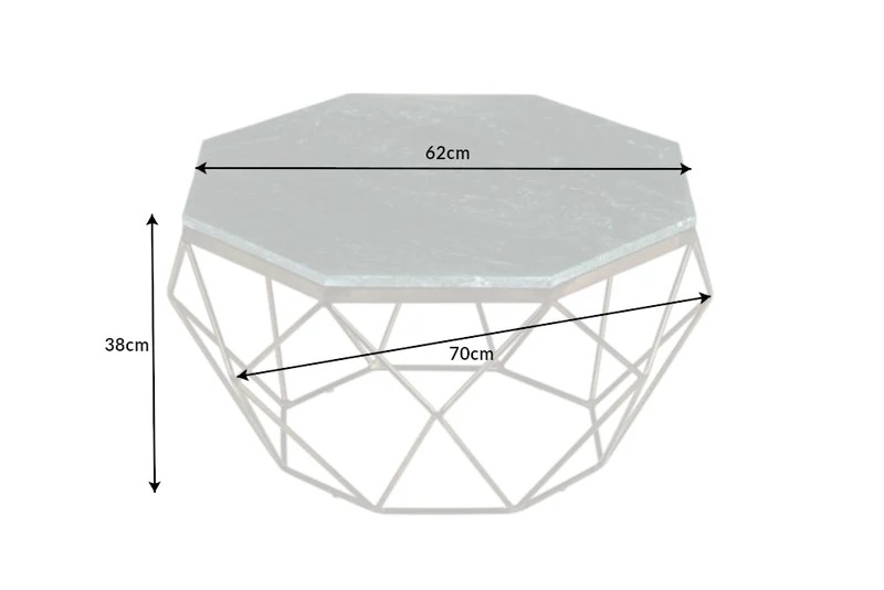 Élégante table basse DIAMOND 70cm en laiton vert avec plateau en marbre