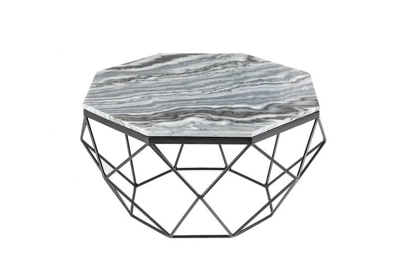 Elégante table basse DIAMOND 70cm gris noir avec plateau en marbre