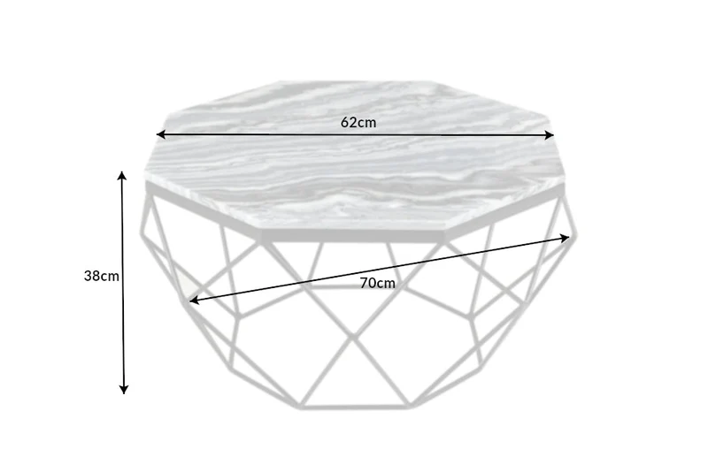 Elégante table basse DIAMOND 70cm gris noir avec plateau en marbre