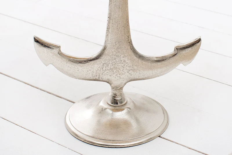 Lot de 2x Table d'appoint maritime SEVEN SEAS 50cm argenté design ancre rond bois de manguier métal