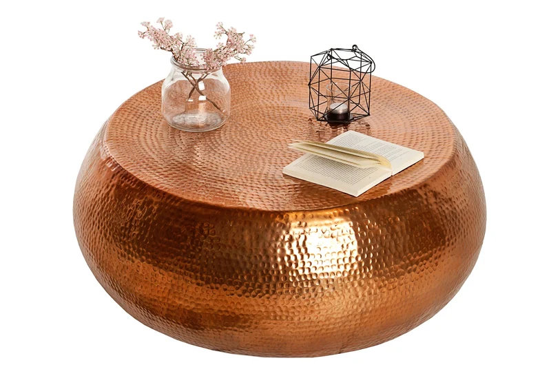 Table basse ronde ORIENT 80cm cuivre métal aluminium martelé design fait main
