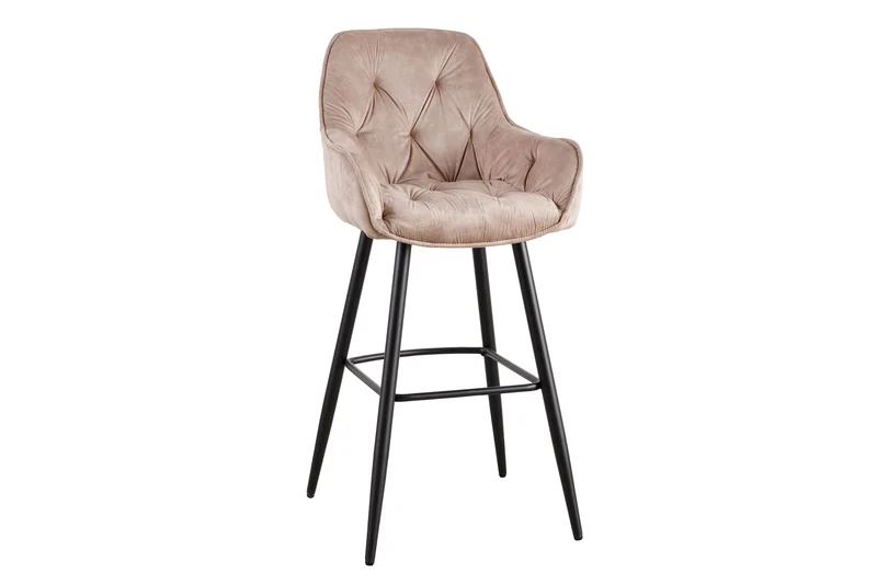 Lot de 2x Tabouret de bar design MILANO champagne beige velours tabouret de bar avec dossier métal noir