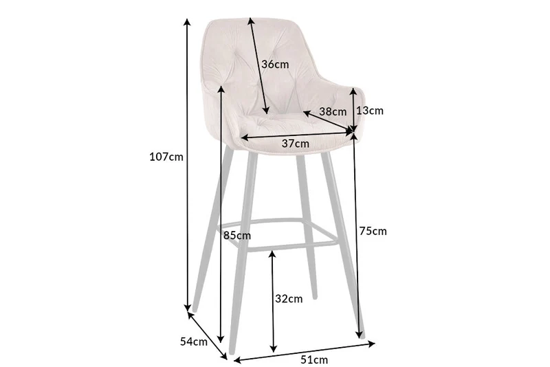 Lot de 2x Tabouret de bar design MILANO champagne beige velours tabouret de bar avec dossier métal noir