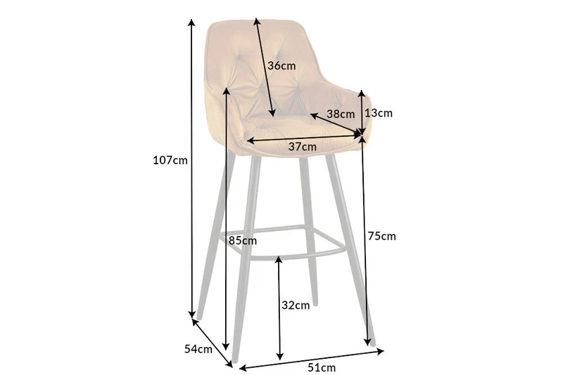 Lot de 2x Tabouret de bar design MILANO jaune moutarde velours avec dossier métal noir