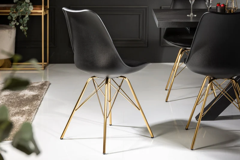 Lot de 2x chaises design SCANDINAVIA MEISTERSTÜCK pieds noir doré