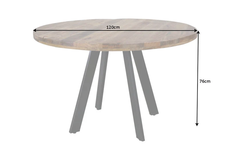 Table à manger massive IRON CRAFT ronde 120 cm en bois de manguier naturel