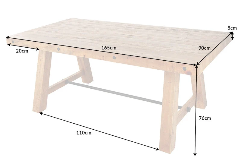 Table à manger solide FINCA 165 cm vintage marron en pin recyclé design industriel