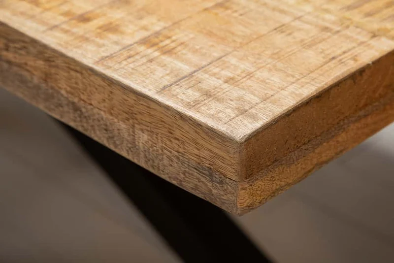 Table à manger industrielle solide GALAXIE 160cm en bois de manguier structure en forme d'étoile