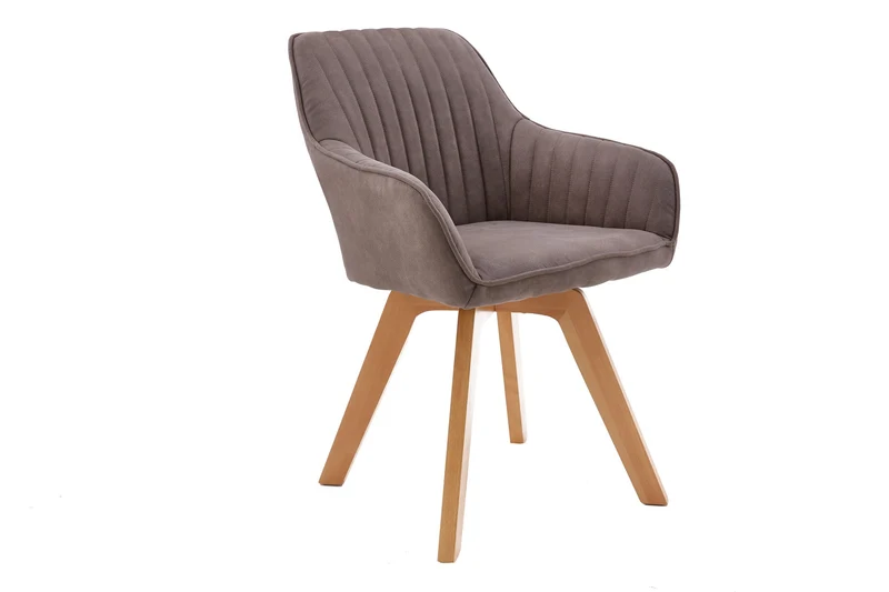 Lot de 2x Chaise design tournante LIVORNO pieds en hêtre taupe vintage avec accoudoirs