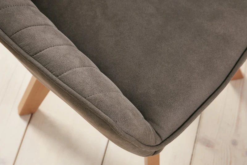 Lot de 2x Chaise design tournante LIVORNO pieds en hêtre taupe vintage avec accoudoirs