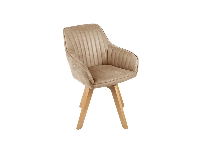 Lot de 2x Chaise pivotante LIVORNO velours grège champagne avec accoudoir recouvert de bois de hêtre