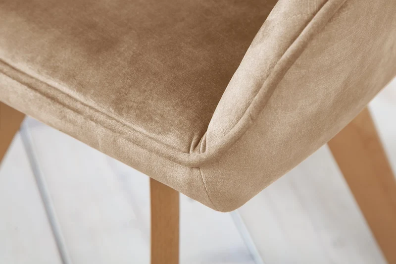 Lot de 2x Chaise pivotante LIVORNO velours grège champagne avec accoudoir recouvert de bois de hêtre