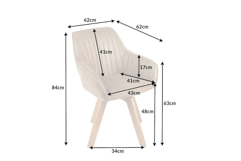 Lot de 2x Chaise pivotante LIVORNO velours grège champagne avec accoudoir recouvert de bois de hêtre