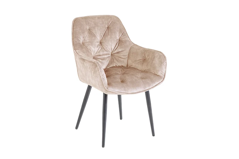 Lot de 2x Chaise design MILANO velours beige champagne avec accoudoir tapissée pieds métal noir
