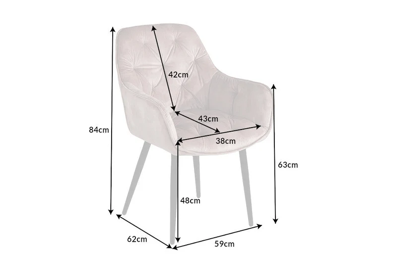 Lot de 2x Chaise design MILANO velours beige champagne avec accoudoir tapissée pieds métal noir