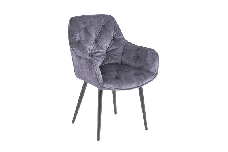 Lot de 2x Chaise design MILANO en velours gris avec accoudoirs matelassés décoratifs et pieds en métal noir rembourrés
