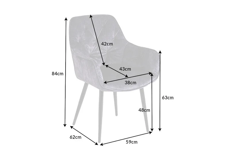 Lot de 2x Chaise design MILANO en velours gris avec accoudoirs matelassés décoratifs et pieds en métal noir rembourrés