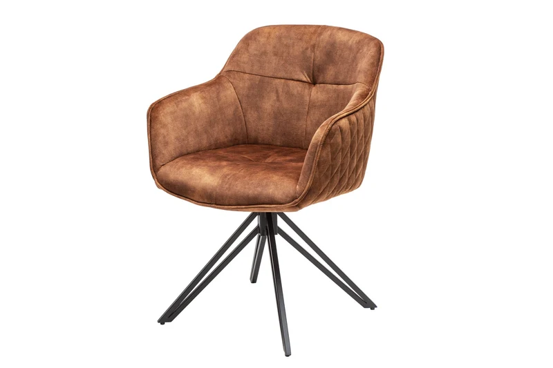 Lot de 2x Chaise design rotative EUPHORIA velours marron rouille avec accoudoir structure métal noir