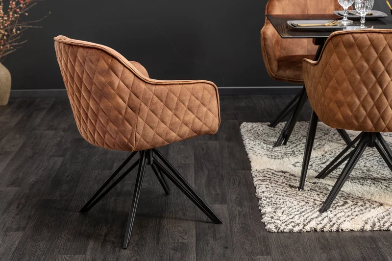 Lot de 2x Chaise design rotative EUPHORIA velours marron rouille avec accoudoir structure métal noir