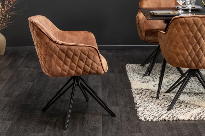 Lot de 2x Chaise design rotative EUPHORIA velours marron rouille avec accoudoir structure métal noir