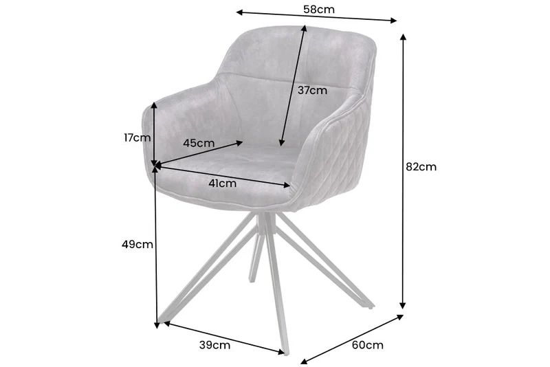 Lot de 2x Chaise design rotative EUPHORIA velours marron rouille avec accoudoir structure métal noir