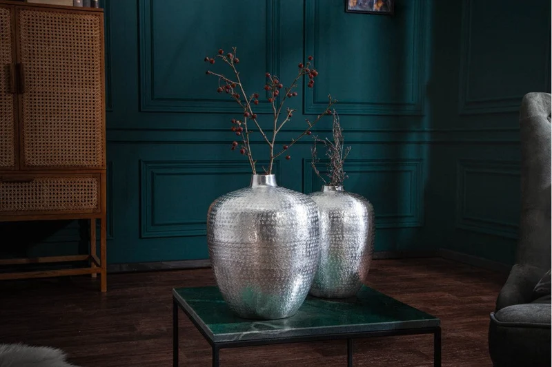 Lot de 2x Vases élégants set de 2 ORIENTAL 33cm argent décorés à la main
