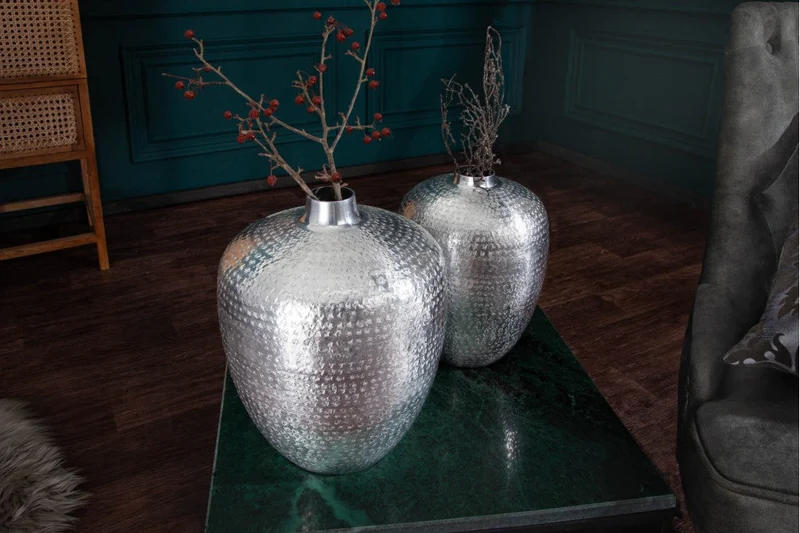 Lot de 2x Vases élégants set de 2 ORIENTAL 33cm argent décorés à la main