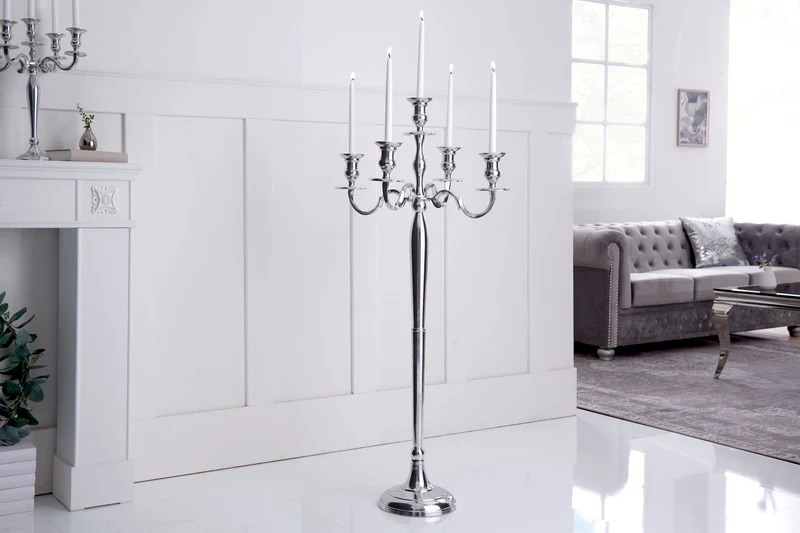 Lot de 2x Bougeoir MODERNE BAROQUE 120cm argent lustre à 5 bras bougeoir en aluminium poli