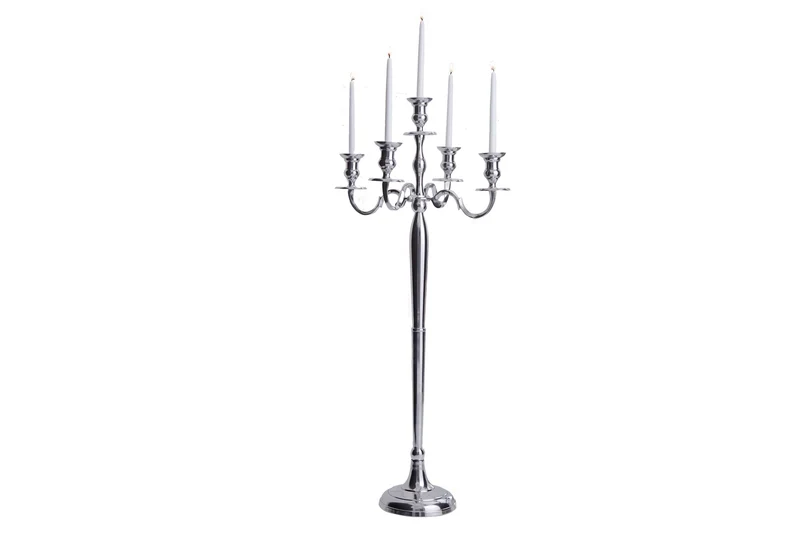 Lot de 2x Bougeoir MODERNE BAROQUE 120cm argent lustre à 5 bras bougeoir en aluminium poli