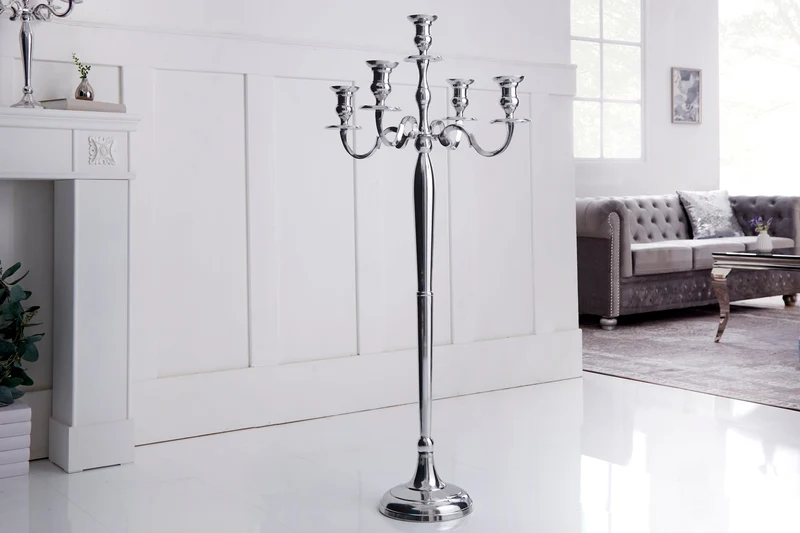 Lot de 2x Bougeoir MODERNE BAROQUE 120cm argent lustre à 5 bras bougeoir en aluminium poli