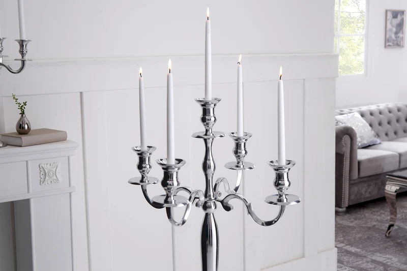 Lot de 2x Bougeoir MODERNE BAROQUE 120cm argent lustre à 5 bras bougeoir en aluminium poli