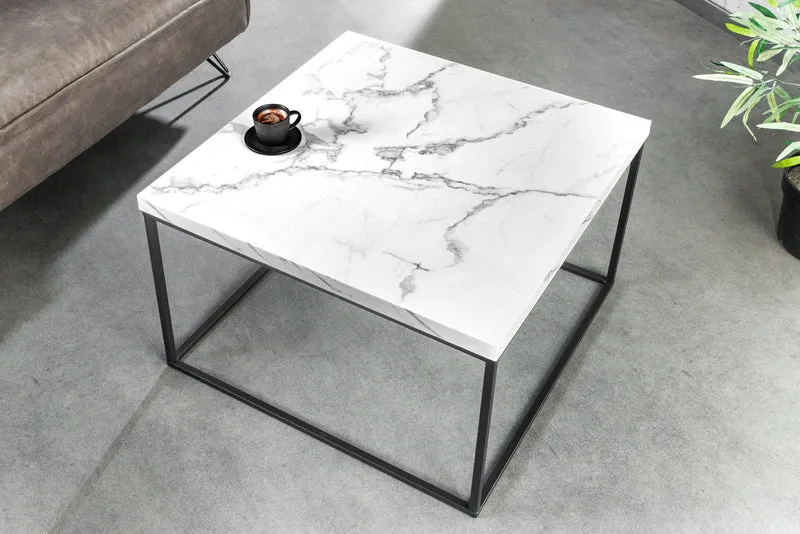 Table basse moderne ARCHITECTURE 60cm marbre blanc structure métal design