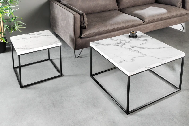 Table basse moderne ARCHITECTURE 60cm marbre blanc structure métal design