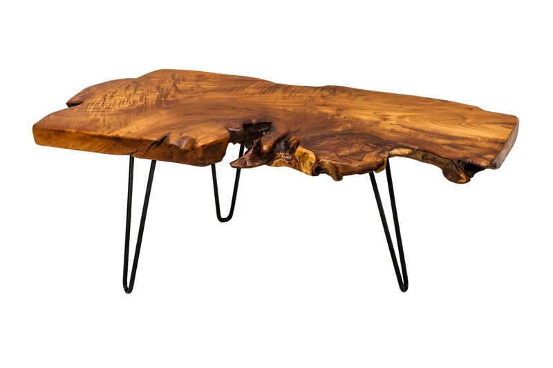 Table basse WILD 100 cm en teck massif avec pieds en épingle à cheveux