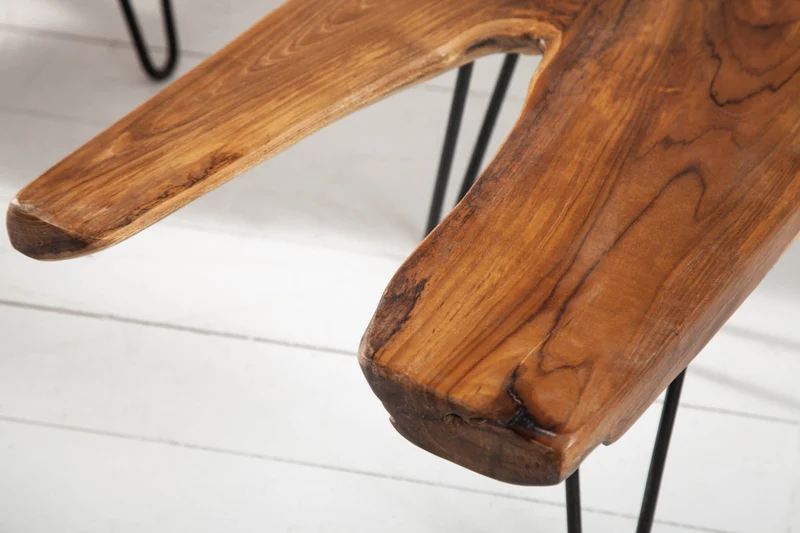 Table basse WILD 100 cm en teck massif avec pieds en épingle à cheveux