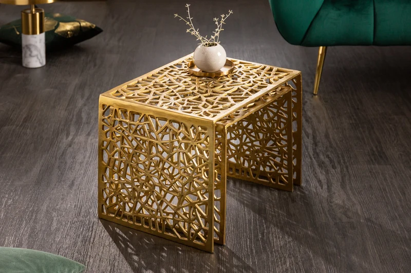 Table basse artisanale ABSTRACT 50cm lot de 2 doré au design Gap