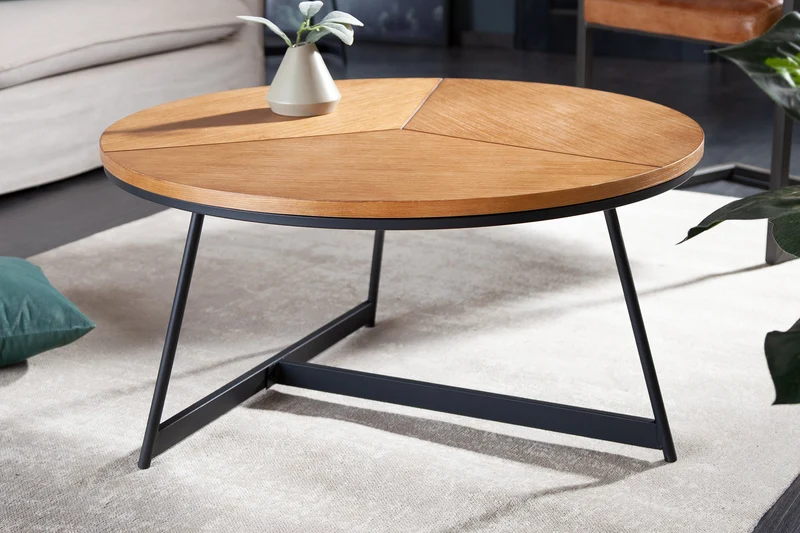 Table basse ronde OAK ELEGANCE 80cm design bois de chêne structure métal noir