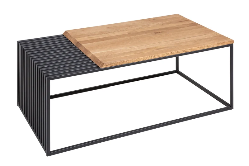 Table basse en bois massif ARCHITECTURE 100cm chêne huilé structure métal noir