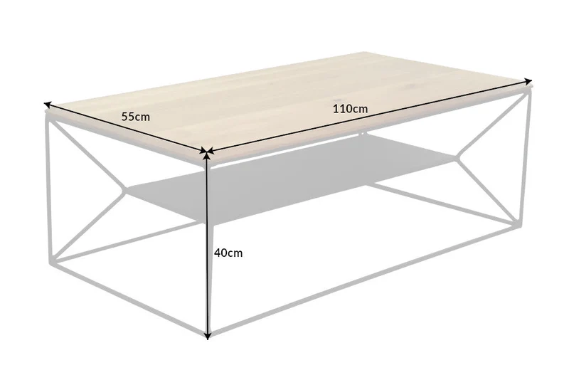 Table basse en bois massif ARCHITECTURE 110cm chêne huilé structure métal noir avec étagère