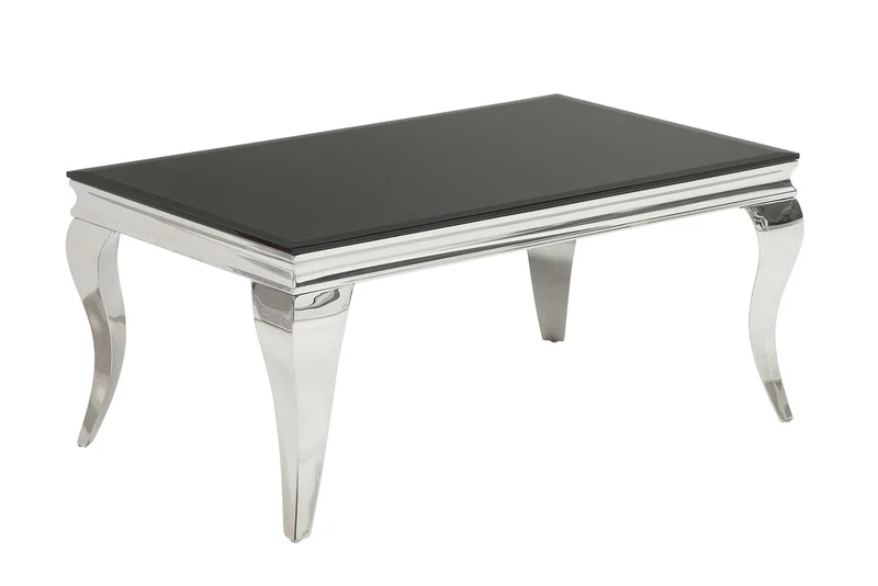 Table basse élégante MODERN BAROQUE 100cm argent avec verre opale noir