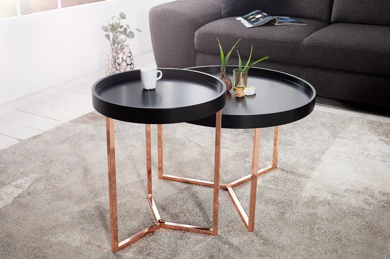 Lot de 2x Table basse extravagante MODULAR 60cm ronde en cuivre noir mat incl. plateau