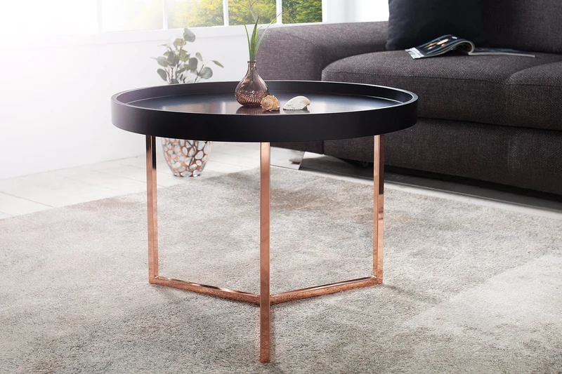 Lot de 2x Table basse extravagante MODULAR 60cm ronde en cuivre noir mat incl. plateau