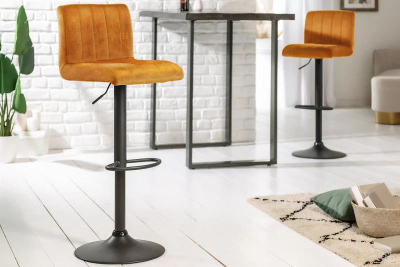 Lot de 2x Tabouret de bar pivotant PORTLAND moutarde velours tabouret de bar avec dossier réglable en hauteur