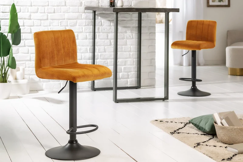 Lot de 2x Tabouret de bar pivotant PORTLAND moutarde velours tabouret de bar avec dossier réglable en hauteur