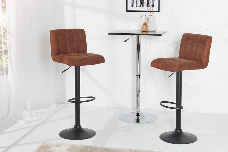 Lot de 2x Tabouret de bar pivotant PORTLAND vintage brun microfibre tabouret de bar avec dossier réglable en hauteur