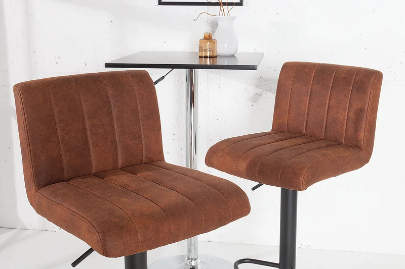 Lot de 2x Tabouret de bar pivotant PORTLAND vintage brun microfibre tabouret de bar avec dossier réglable en hauteur